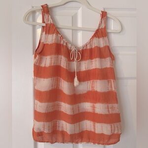 LOFT Coral Orange and Cream Striped Tank Top- Small - Cotton & Silk